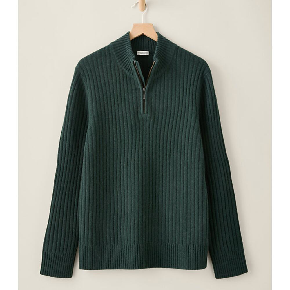 NWT GARNET HILL Men's Washable Cashmere Ribbed Sweater 1/4 Zip Emerald Green L